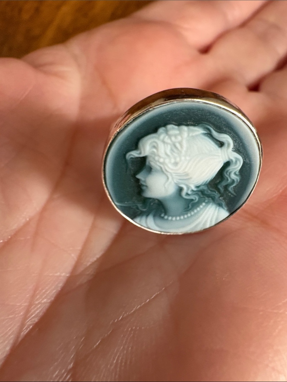 Vintage-Style Cameo Ring in Teal and White Sterling Silver